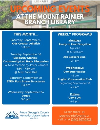 Mount Rainier Library Events for the Month of September