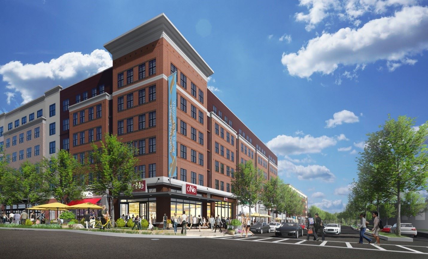 Render of Street Corner with Businesses