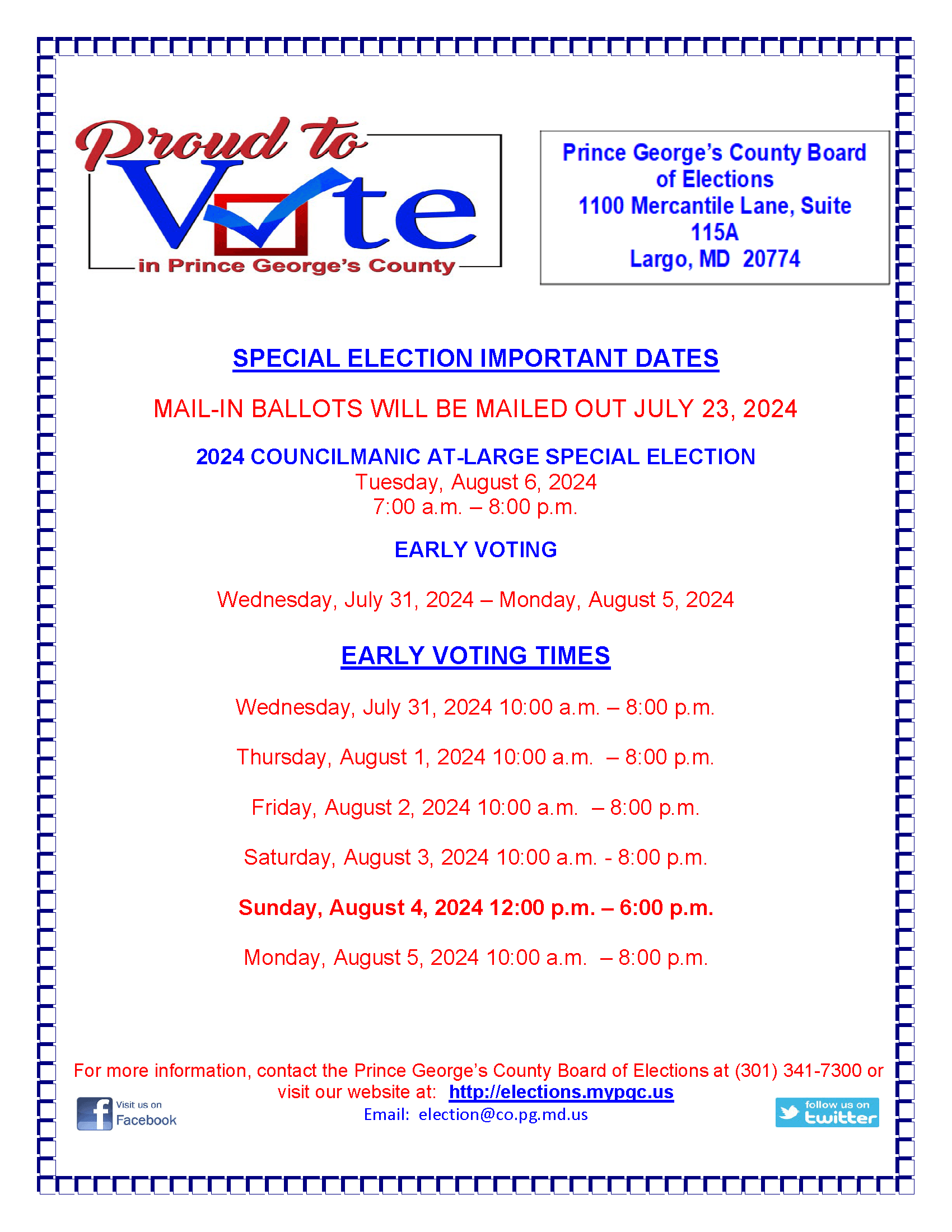 COUNTY COUNCIL AT LARGE IMPORTANT DATES ENGLISH 2024